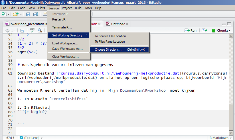 Werkmap aanpassen in RStudio